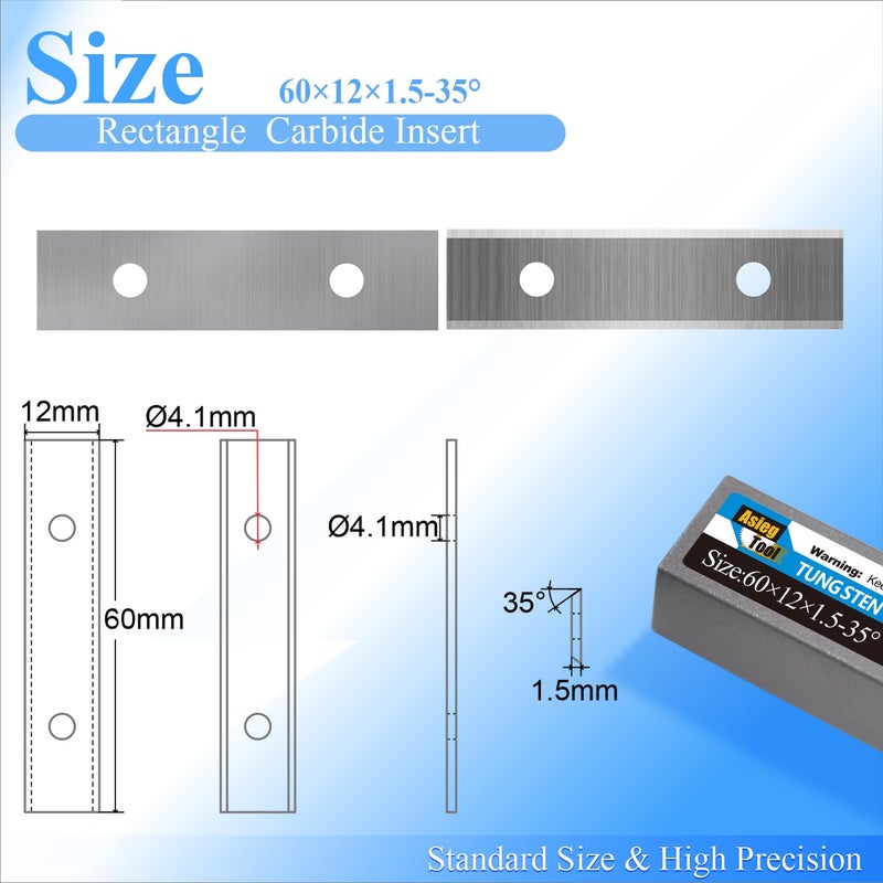 Asieg Tool 60x 12 x 1.5mm 2-3/8 inch Carbide Inserts Cutter Blades Paint Scraper 2 Edges for Woodworking Surfacing Groove Helical Planer Cutter Heads and Hand Hold Scraper 10pcs - Image 2